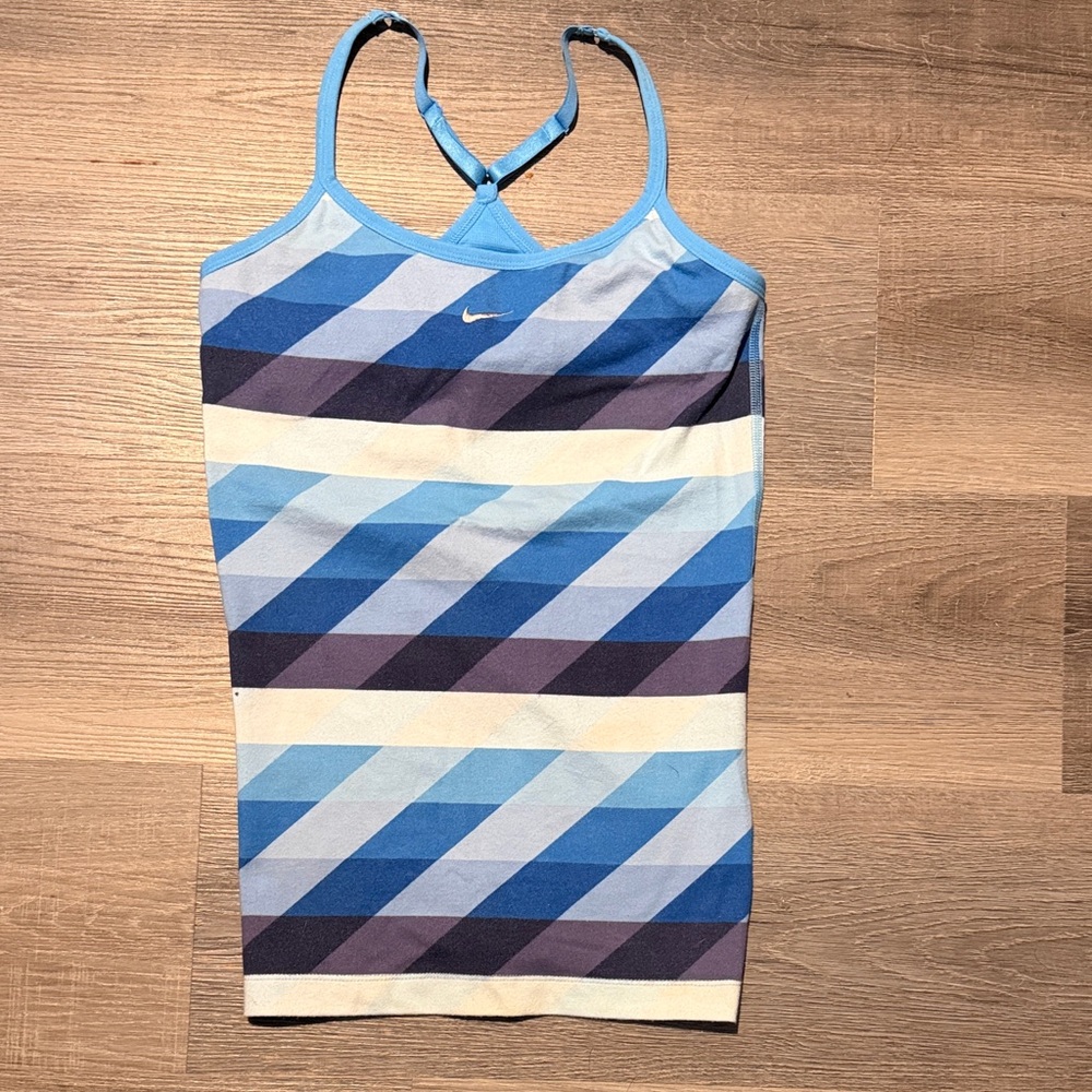 Nike Blue and White Striped Tank Top
